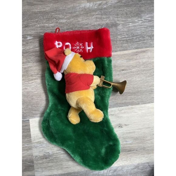 Winnie the Pooh plush with horn Christmas stocking Red Green Yellow - Picture 1 of 6